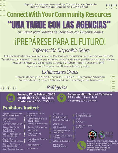 An Evening With the Agencies flyer in Spanish with information about the event